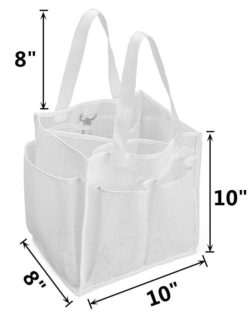 ALYER Mesh Shower Caddy Basket,Large Shower Bag Tote,Hanging Bath Toiletry Organizer with 1 Big Separated Inner Compartment and 6 Deep Outer Pockets (Black)