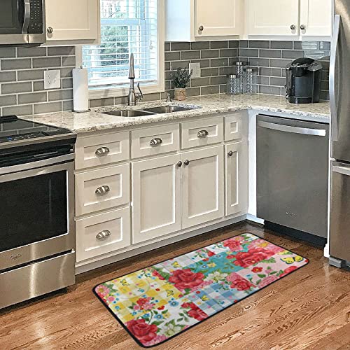 Rose Flower Butterfly Kitchen Rug Tartan Check Floral Kitchen Mat Runner Rugs Non Slip Floor Door Mats Soft Doormat Carpet Home Decor 39 X 20 Inch #TOP3