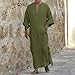 Mens Robe Long Sleeve Thobe Casual V Neck Gown Mens Kaftan Robe D-Green