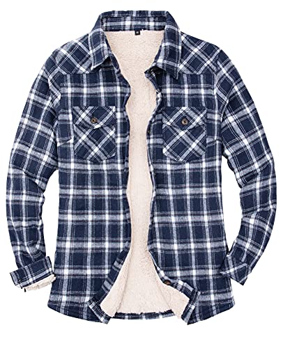 ZENTHACE Veste en flanelle à carreaux avec doublure en polaire Sherpa pour femmes, chemise en flanelle à boutons (doublure Sherpa complète), M