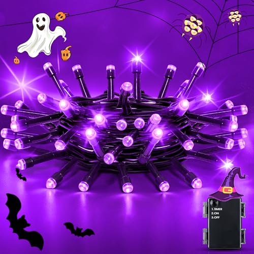 Flaspar Halloween Catena Luminosa, 2M 20 LED Viola Stringa Luci Esterno a Batteria con timer 6H, Impermeabile Natale Catena di Luci per Decorazioni Interno Festive Nozze Giardino Balcony Finestra