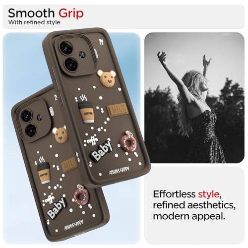 Image of Pikkme Back Cover for iQOO Neo 10R 5G / iQOO Z9 Turbo 5G / Vivo Y200 GT 5G | Cute Fun Cartoon 3D Bear Silicone Full Body Protection Bumper Case (Brown)