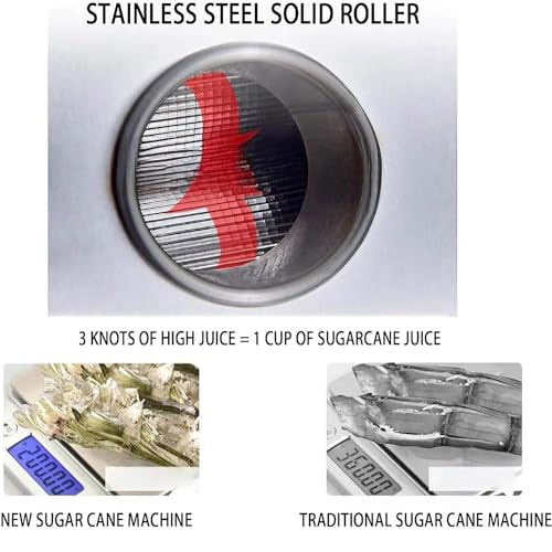 Sugar Cane Juice Machine, Commercial Sugar Cane Juicer with 3 Rollers, Handwheel, and Knives for Homes and Shops