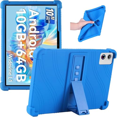 Étui en silicone Junfire pour tablette Ainmel A10 10.1 pouces bleu avec béquille