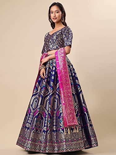 Image of PURVAJA Women's Jacquard Semi-Stitched Lehenga choli(Saheli)