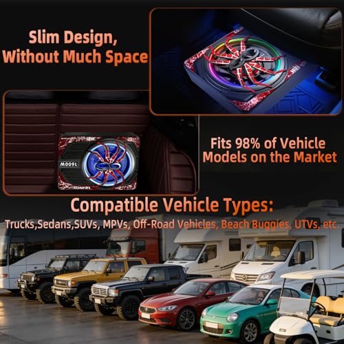 Image of 1600W 10 inch Slim Under Seat Subwoofers with Built-in Amp | LED Ambient Light, Deep Bass, Individual Controls (LPF /Gain /Bass Boost), High Output Distortion-Free Audio, Suitable for All Vehicle Models (b)