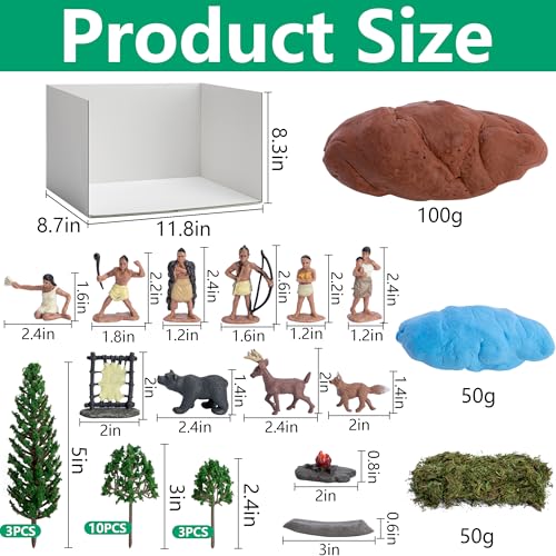 Image of 33 Pcs Native American Figurines Diorama Box Kit, Indian Figures Toys Model Diorama Project Set, American Indians Action Figurines Dioramas Supplies for DIY Crafts Historical Education School Project