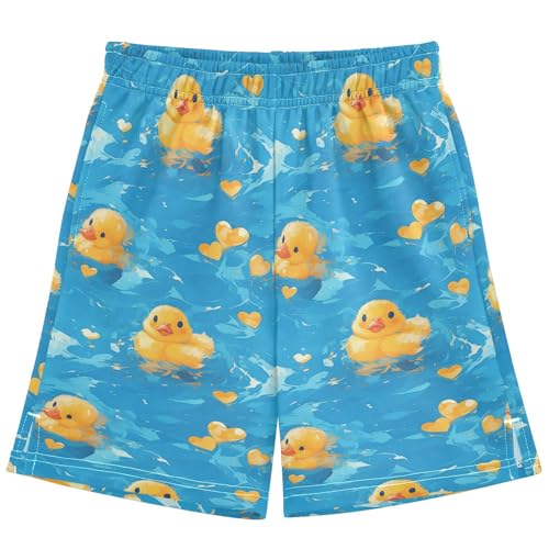 Boys Athletic Shorts with Pockets Rubber Duck Heart Running Basketball Shorts for Youth Elastic Waist Size 7-8