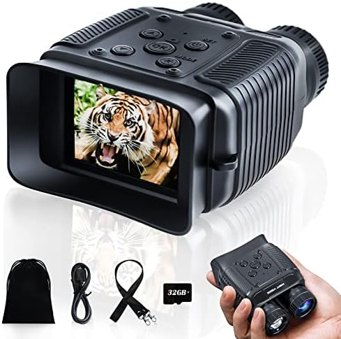Night Vision Goggles - 4K HD Binoculars - Infrared Night Vision with 8X Digital Zoom, with 32GB Memory Card and Rechargeable Lithium Battery to Save Photos and Videos, Suitable for Camping and Hunting