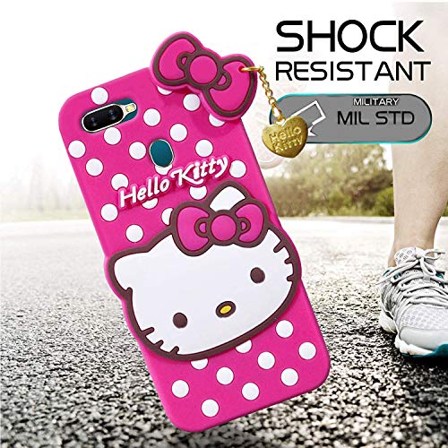 Image of Unirock Hello Kitty Back Case Cover for Oppo A5S| 3D Cute Hello Kitty Case |Soft Silicone Rubber Back Cover with Pendant Kitty Cover for Oppo A5S (Pink)