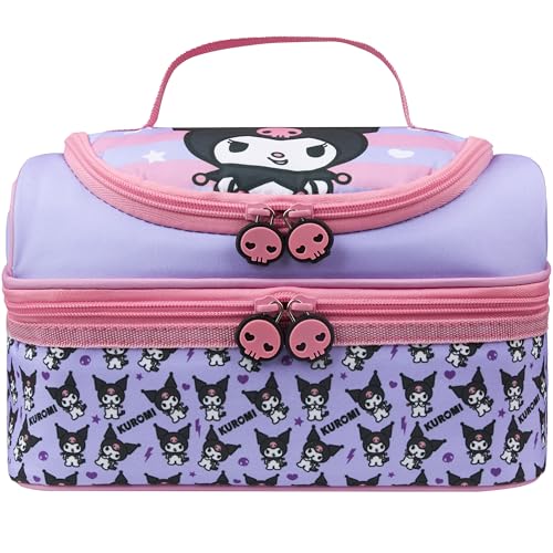 Get Trend Hello Kitty Kuromi Kids Reusable Insulated Lunch Bag Lightweight Cooler Bag Dual Compartment with Handle Fits Kids Lunch Box for School Picnic Kawaii Gifts for Girls (Multi Kuromi)