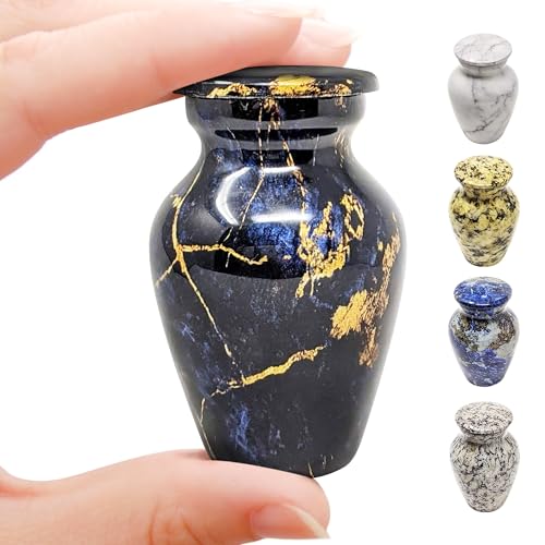 Small Keepsake Urn for Ashes – Beautiful Mini Memorial to Honor Loved Ones – Elegant, Durable, Travel-Size Remembrance – Perfect for Sharing - Secure Lid - Includes Funnel and Velvet Bag Blue Gold