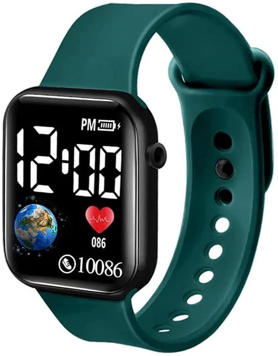 Green Digital Rubber Strap LED Watch for Boys and Girls-image-36