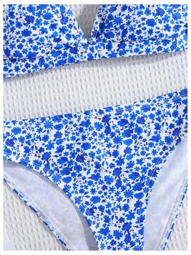 OYOANGLE Girl's 2 Piece Floral Print Beach Swimsuit V Neck Spaghetti Strap Triangle Low Waist Bathing Suit3