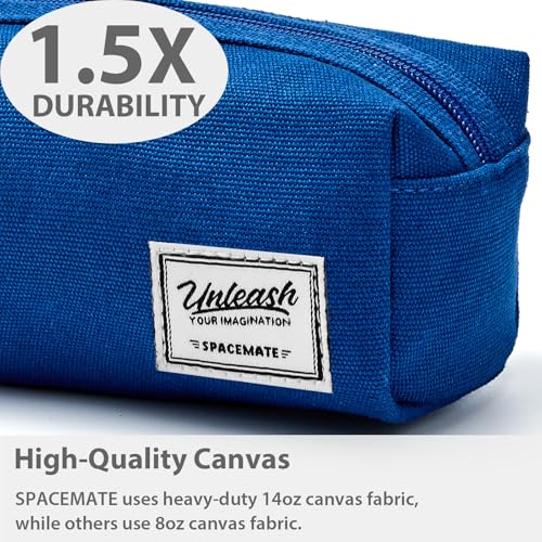 Image of SPACEMATE Pencil Case Pouch Box Bag School Supplies Girls Boys Kids, Cute Preppy Stuff Large Big Capacity Aesthetic Canvas Pen Organizer, Back to College Stationary, Blue, Simple Style, 1200ml