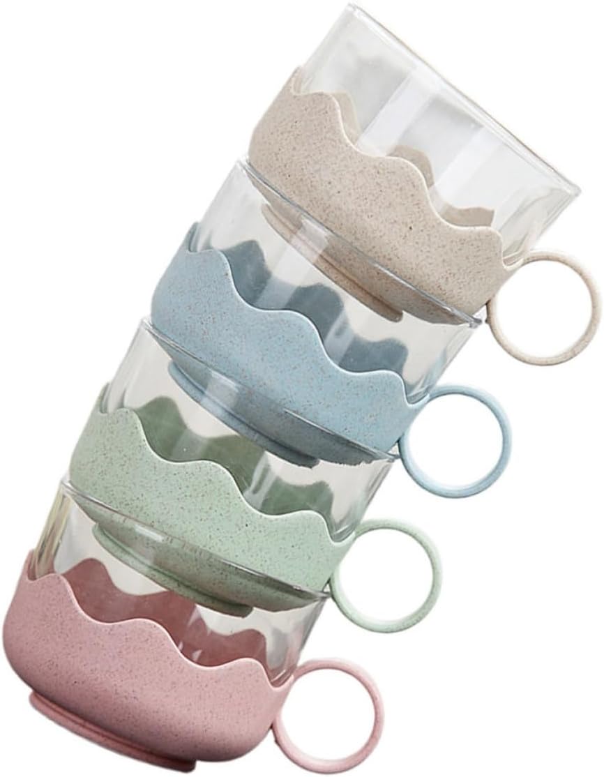 Kichvoe 4pcs Heat-proof Glass Mugs with Handle for Drinking, Thickened round Cups with Smooth Rim, Handy Design for Home Beverage Use and Tea Random Color