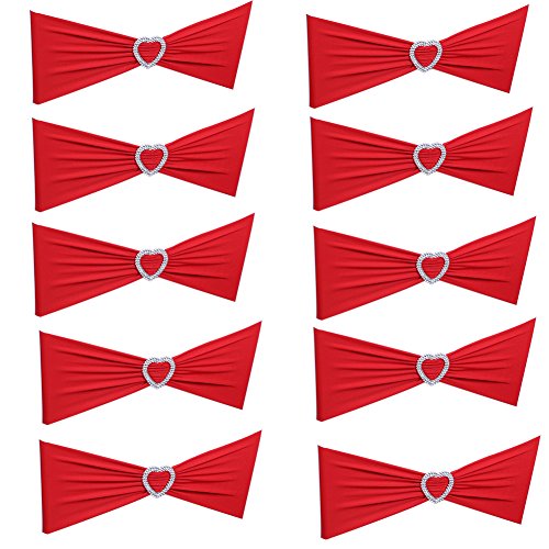 Collectsound Lot de 10 rubans de chaise en élasthanne en forme de cœur pour mariage, salle à manger, banquet - Rouge