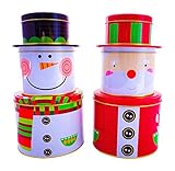 Christmas Cookie Tins with Lids - Santa Claus and Snowman Nesting Boxes: Candy, Cookie, Treats and Chocolate Decorative Holiday Storage Jars, Best Xmas Gift Set for Homemade Presents and Keepsakes