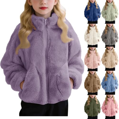 AIMAOMI Girls Fleece Jacket Zip Up Stand Collar Warm Fuzzy Coat Dark Purple 11-12 Years - image 1