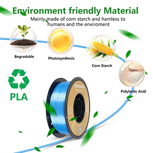 Image of Kingroon Silk PLA 3D Printer Filament, Dimensional Accuracy + /- 0.03 mm, 1 kg Spool(2.2lbs), PLA Shiny Filament 1.75 mm (Blue)