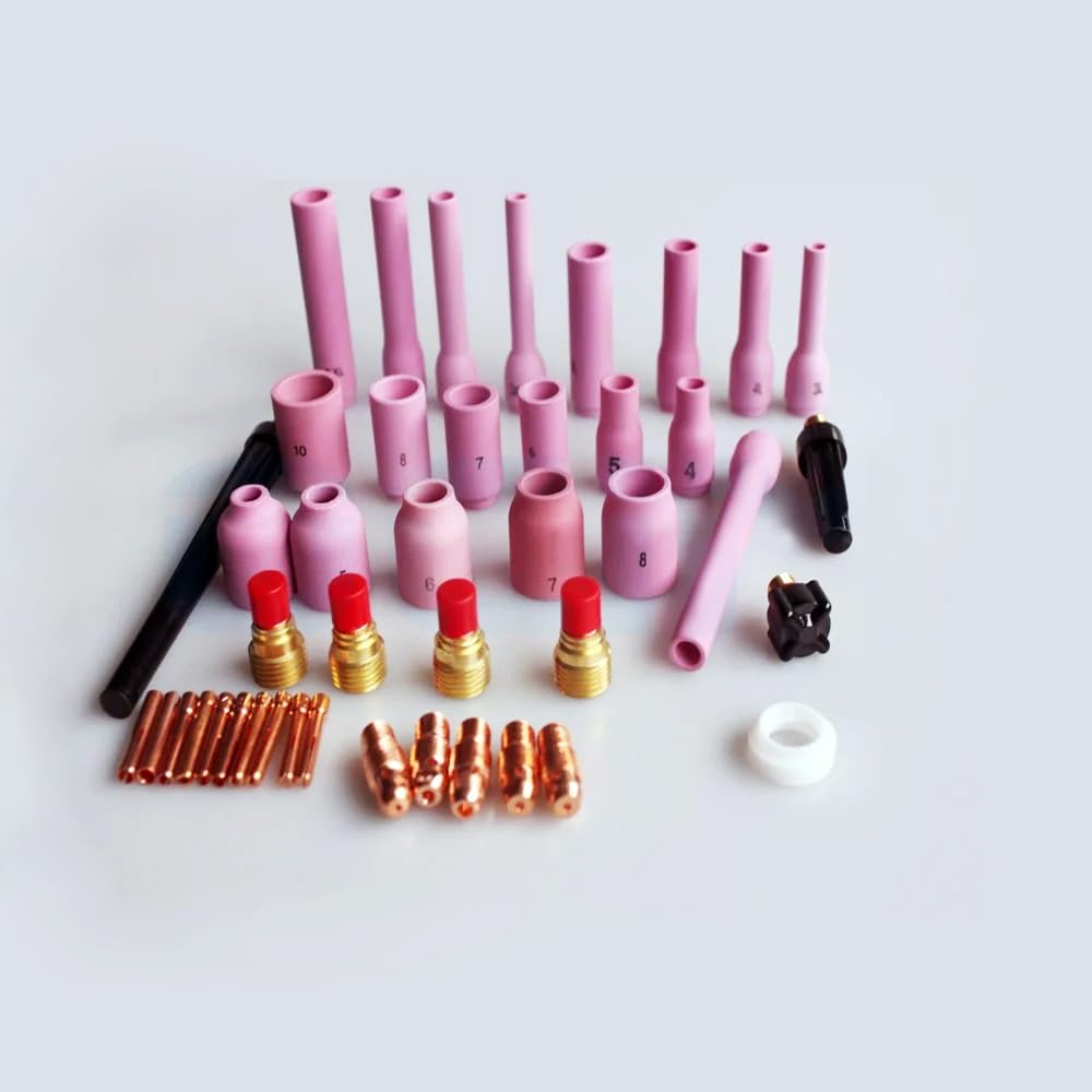 Kit de consumibles de antorcha Tig, boquilla larga de alúmina, tapa trasera, Cuerpo De Mandril compatible con antorcha de soldadura TIG SR WP9 20 25, 43 Uds.