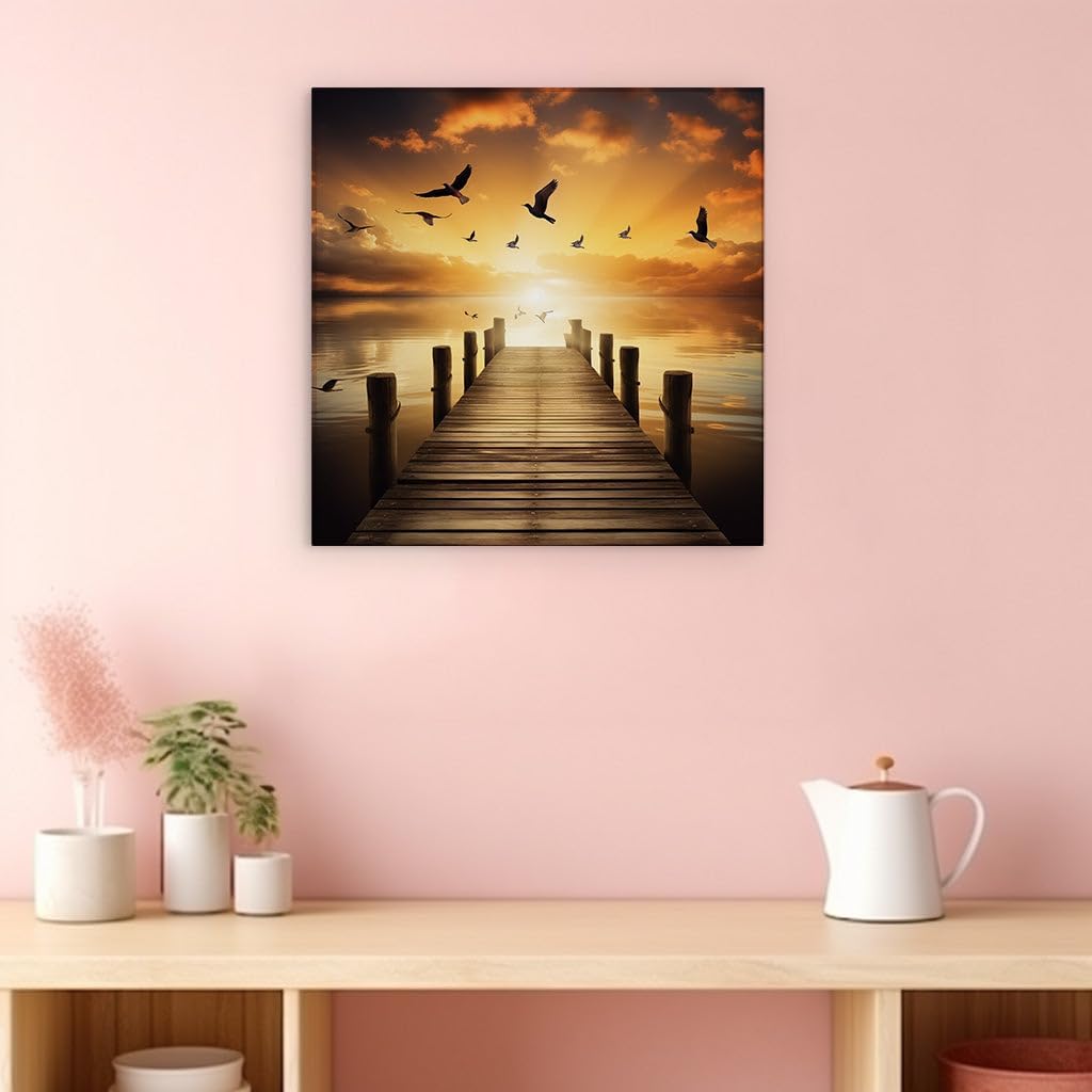 Canvas for Living room. Serene Sunset at the Dock: A Journey into Tranquility, 27 x 18 inch Canvas Wall Art - Contemporary Masterpieces - Modern Home Decor - 69x46 cm (27x18 inch)