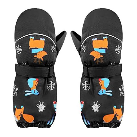 YJZQ Ski Fäustlinge Kinder Handschuhe mit Klettverschluss Unisex Baby Wasserdichtes Gewebe Mitts Handschuhe Anti-Rutsch Windproof Skatinghandschuhe Fäustel Wasserdicht und Reflektierend Cover