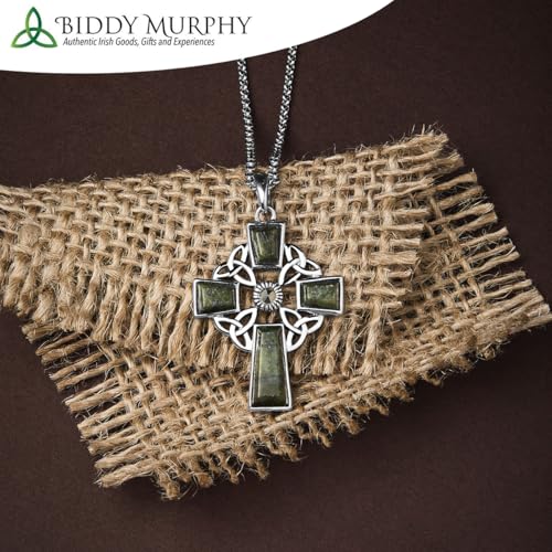 Biddy Murphy Irish Celtic Cross 18" Necklace with Connemara Marble, Trinity Knot Catholic 925 Sterling Silver Pendant, Fine Jewelry Imported Direct from Ireland - Image 3