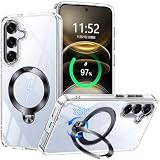 PETORA Galaxy S24 用 ケース Galaxy S25 用 ケース リング付き MagSafe対応【360度回転式マグネットスタンド・縦横両対応】米軍MIL規格 耐衝撃 レンズ保護 透明 黄ばみ防止 滑り止め マグセーフワイヤレス充電対応 ギャラクシーs24 カバー ギャラクシーs25 スマホケース おしゃれ (クリアブラック)