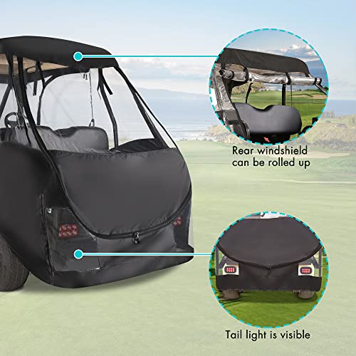 10L0L 4 Passenger Golf Cart Driving Enclosure, Golf Cart Storage Cover (Short Roof 56" With Bench) For Club Car Ds Waterproof Portable Drivable Travel 4-Sided Enclosure (Black/Transparent) #TOP3