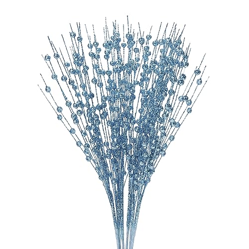 Felice Arts 6 Pack Lake Blue Artificial Glitter Berry Stems