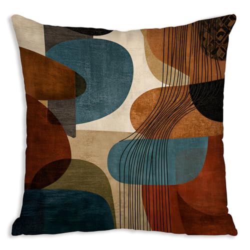 DWSHX Abstract Vintage Design Throw Pillow Cover, Boho Blue Brown Beige Throw Pillow Cover, Double Sided Printed Square Pillowcase for Living Room Farmhouse Sofa Bedroom Home Decor (Brown&Orange)