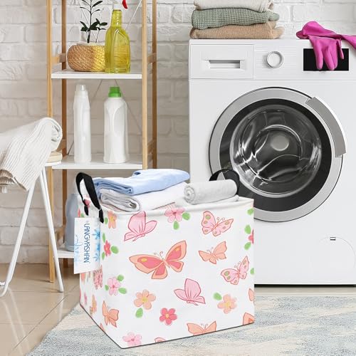 Image of Square Storage Baskets Children Shelves Gift Toy Organizer Room Butterfly | Laundry Hamper Collapse Canvas with Handles for Organizing Home Kitchen Children Toys Office Closet Shelf