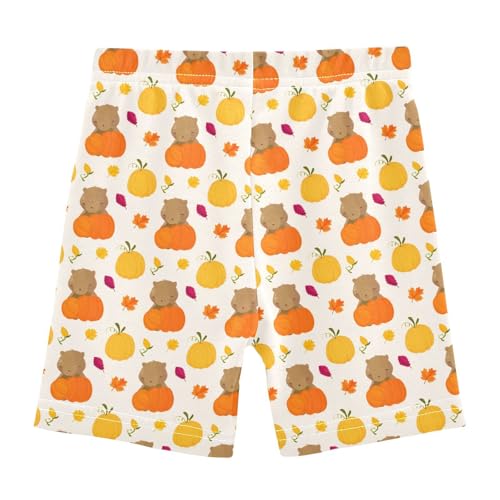 Pumpkin Fall Maple Leaves Beige Girls Bike Shorts Toddler Athletic Dance Under Skirts Dance Shorts for Girls,4T2