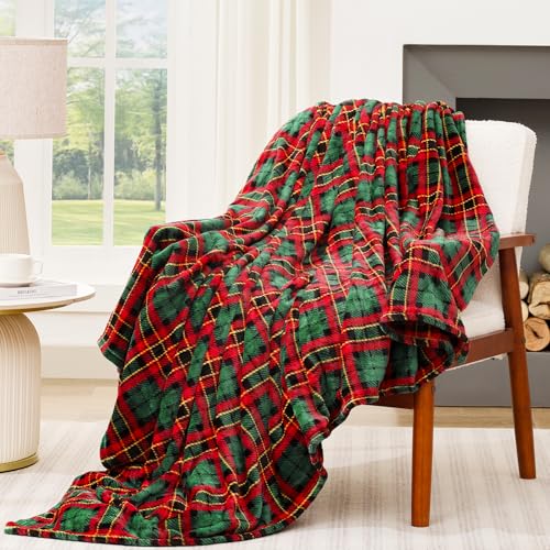 Touchat Fleece Throw Blankets, Buffalo Plaid Throw Blanket for Couch Sofa Bed, Soft Warm Fuzzy Cozy Plush Checkered Blanket, Lightweight Farmhouse Decor (Red and Green Plaid, 50“ x60”)