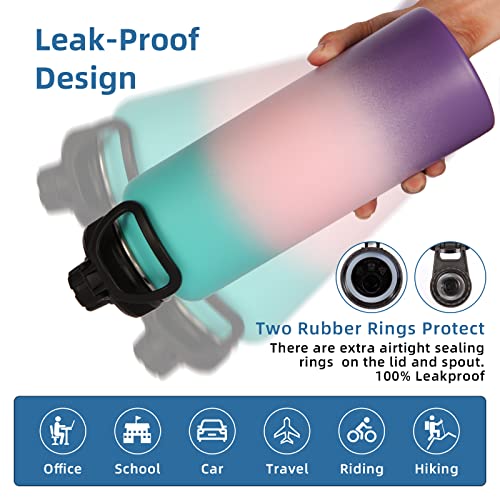 Volhoply 40 Oz Insulated Water Bottles Paracord Handle, Stainless Steel Sports Bottle With Spout Lid, Double Walled Vacuum Metal Water Thermos, Reusable Water Cup For Adults (Gradient Color, 1 Set) #TOP5