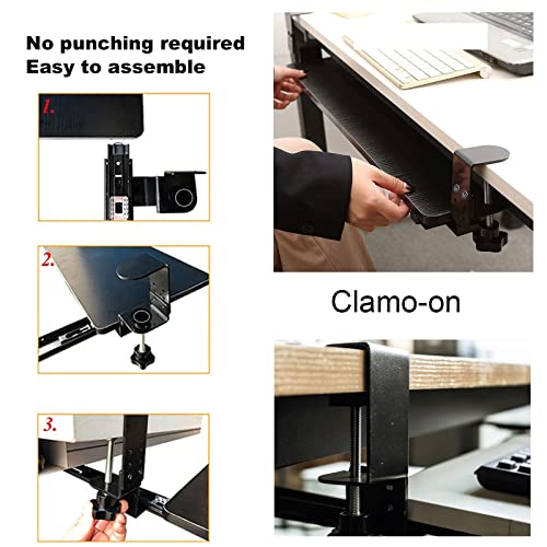 Ergonomiczna wysuwana taca na klawiaturę na biurko, drewniana półka przedłużająca bez wiercenia, wykończenie orzechowe, 750 x 250 mm, zajmuje mało miejsca, do domowego biura