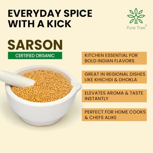 Image of Pure Tree Certified Organic Yellow Mustard Seeds | 5 Kg / 5000 g | Rai Seeds Pili Sarson dana | Aromatic Kadugu Avalu | Sarso Seeds
