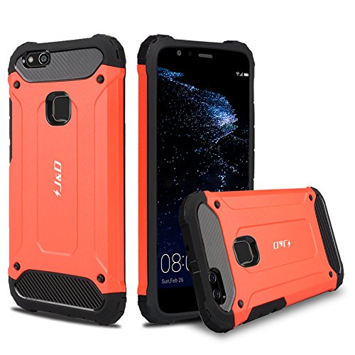 J&D Compatibile per Cover Huawei P10 Lite, [Protezione Robusta] [Armatura Sottile] Ibrida Antiurta Protettiva aspra Custodia per Huawei P10 Lite - Rosso
