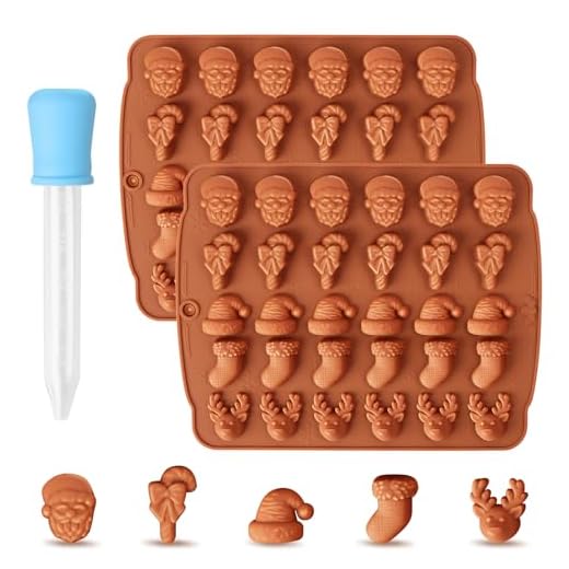 MplehDa Lot de 2 moules à chocolat de Noël en silicone, moule à chocolats de Noël, 30 cavités, moule en silicone de Noël pour muffins, décoration de gâteau, biscuits, gelée (B), CBY-022-BR