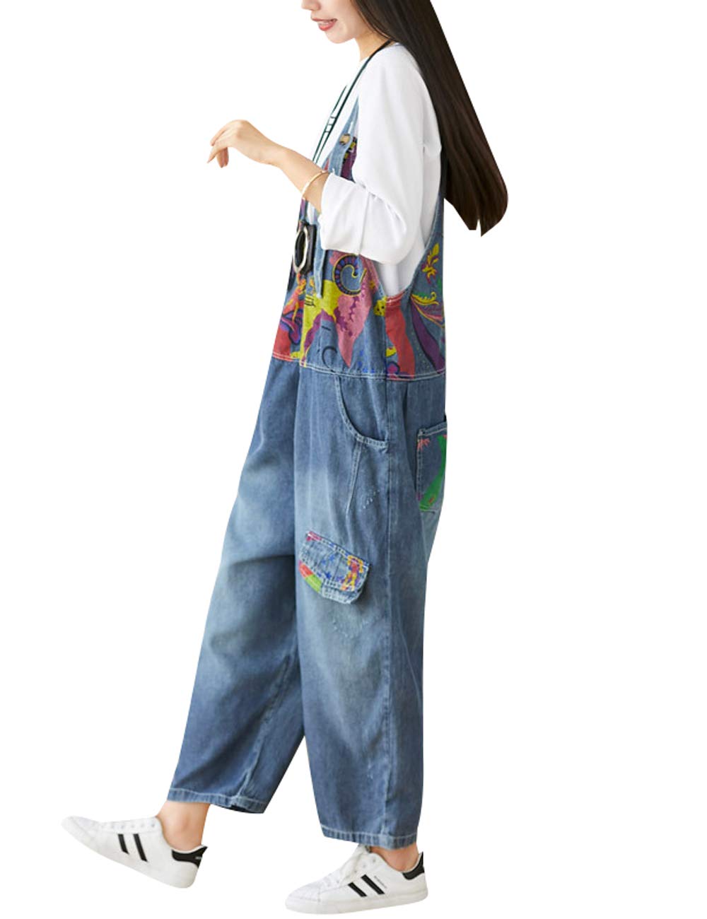 Damen Loose Jumpsuits Verstellbarer Riemen Denim Spielanzug Overalls Latzhose