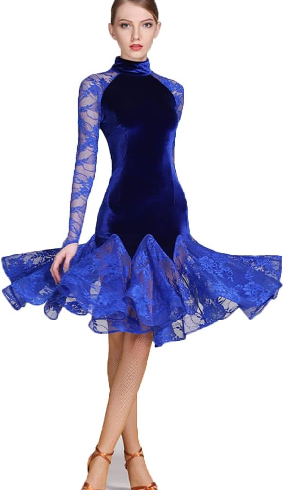 Women's Lace Latin Dance Dresse Velvet Salsa Ballroom Performance Dance Outfits Tango Cha Cha Training Costumes