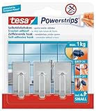 classic tesa selbstklebende Haken, bis 1kg, wieder ablösbar, eckig, chrom, 3 Stück