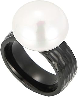 Anillo de boda, joyería de acero inoxidable, plata, talla L 1/2 con perla de concha grabada, regalos para mujer, joyería de Año Nuevo