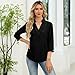 3/4 Length Sleeve Womens Tops Lapel V Neck Pullover Solid Tops Business Work Outfits Loose Blouses Casual Tees（1-Black,Large）
