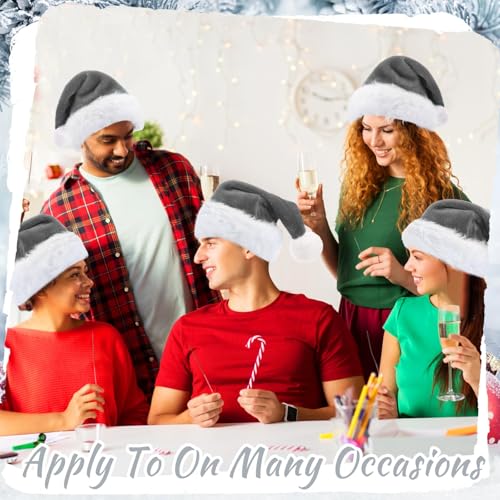 Image of Vicenpal 20 Pcs Santa Hats Bulk Plush Christmas Hats for Adults Women Men Holiday Party Costume(Gray)