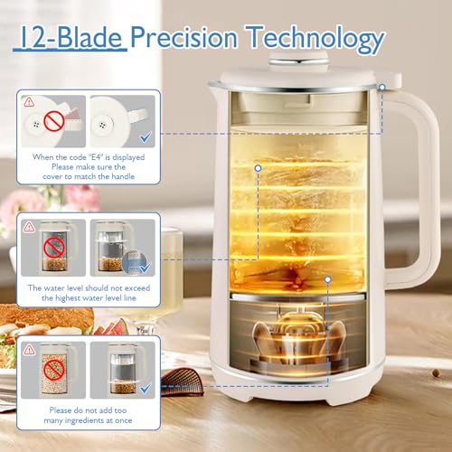 Brezzolife 40oz Nut Milk Maker Machine, 8-in-1 LED Panel Touch Screen Soy Milk Maker for Homemade Almond, Soy & Oat, Plant-Based and Dairy Free Beverages with 12H Delay Start & Self-Cleaning (White) — view 4
