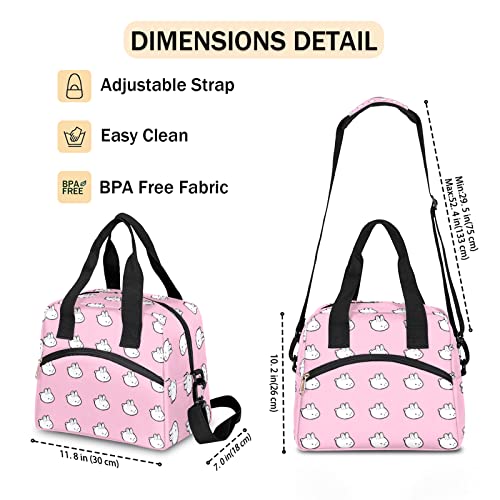 Cute Bunny Insulated Lunch Bag For Women Teen Girls Pink Kawaii Rabbit Large Cooler Thermal Lunch Box Durable Leakproof Tote Bag With Shoulder Strap For Work School Office Travel Meal Prep Bag #TOP3