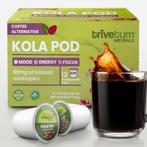 Trivetum Naturals Kola Pods – Low-acid coffee alternative with kola nut + roasted barley for smooth taste, clean energy, focus & natural prebiotic fiber. Keurig compatible, 12 pods.
