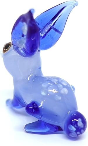 Miniatura 6 de Sansukjai Conejo diminutas micro figuras de vidrio soplado a mano, animales de arte coleccionables, regalo para decoración del hogar (azul)